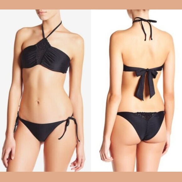 NWT Frankie's Bikinis Harlow Halter Bandeau Top & Bottom Black [ SZ Large‎ ] - Picture 1 of 8
